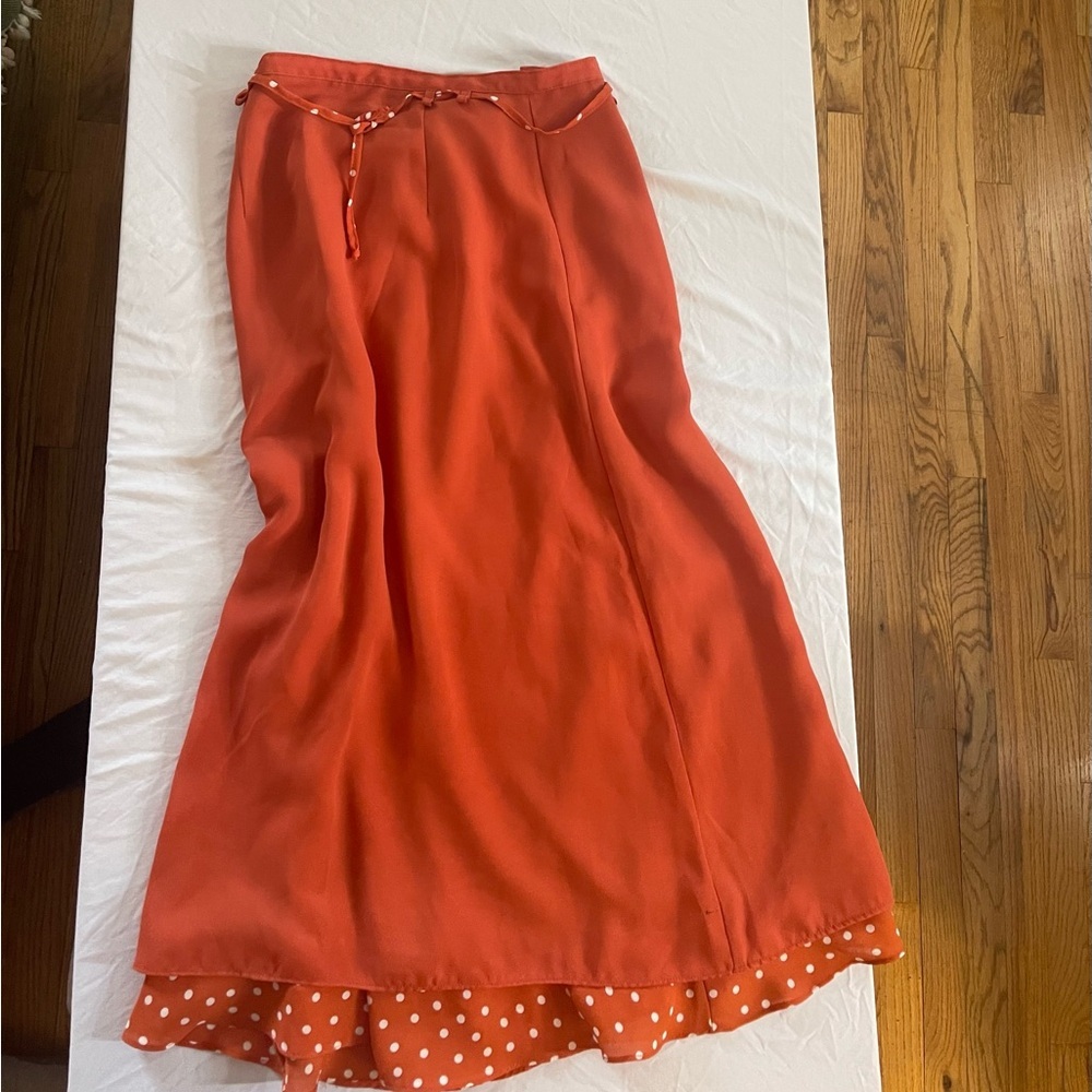 Vintage Orange Polka Dot Maxi Midi‎ Skirt Preppy Cottage Core